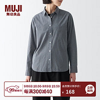无印良品（MUJI）女式 水洗 平纹 长袖衬衫 休闲百搭 白衬衫 BCB35C3A 灰色格纹 XS(150/76A)