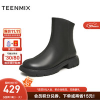 TEENMIX 天美意 女鞋靴子女靴厚底复古英伦百搭帅气短靴女时装靴冬 黑色 34