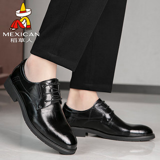 稻草人（MEXICAN）商务休闲鞋男士牛皮鞋男正装鞋德比鞋 121D6112 黑色 39 