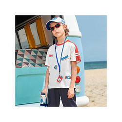 MQD 马骑顿 童装男女童短袖T恤圆领上衣夏季儿童运动宽松透气T恤潮 本白色 140cm