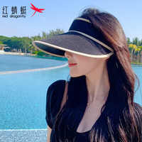 红蜻蜓(RED DRAGONFLY)空顶防晒帽子女夏季出游遮阳防紫外线太阳帽时尚遮脸韩版大帽檐帽 黑色 帽围可调