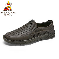 稻草人（MEXICAN）商务休闲鞋男士皮鞋男正装鞋懒人套脚德比鞋 121D6117L 棕色 40