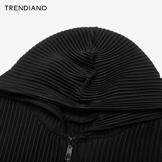 TRENDIANO经典系列压褶肌理廓形休闲连帽外套潮男 黑色090 M