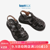 天美意（TEENMIX）女童凉鞋季软底女孩公主罗马鞋子中大童男儿童单鞋 黑色 37