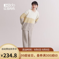 红豆(Hodo)半边绒睡衣女秋冬抗静电珊瑚绒男士可外穿圆领套头可外穿套装 女士软糯白 165