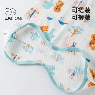 威尔贝鲁（WELLBER）婴儿睡袍夏季薄款空调服睡衣男女宝宝新生儿防踢连体睡裙夏天 森林小屋 80