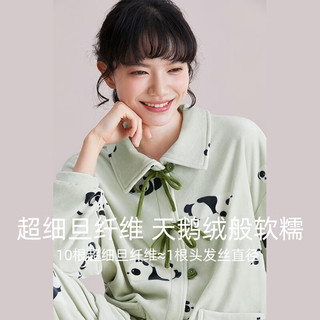 红豆（Hodo）女士珊瑚绒睡衣抗静电厚款保暖秋冬熊猫印花可外穿家居服套装 橡果绿 160