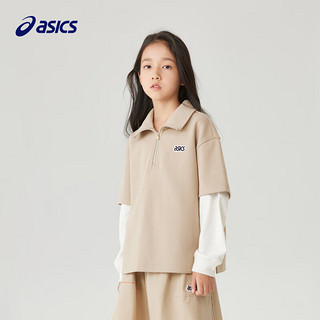 ASICS 亚瑟士 童装男女童长袖T恤儿童假两件长袖衫 8858卡其 110cm