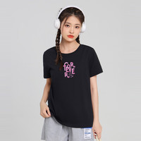 真维斯女装短袖T恤 季 简约圆领印花上衣DE 黑色8010 155/80A/S