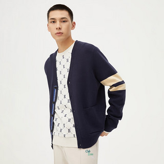 杰克·琼斯（JACK&JONES）秋季男装潮流基础简约百搭舒适字母V领开衫针织衫男士外套 海军蓝-E39 190/108A/XXL