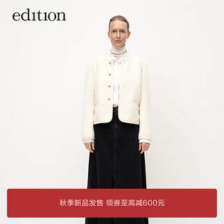 edition羊羔毛外套女桑蚕丝里料白色小香风外套 奶白色 S/160