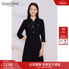 YINER 音儿 美地女装翻领肌理减龄小黑裙连衣裙 黑色38