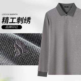 杉杉长袖T恤男春秋上衣休闲polo衣服中年套头打底衫男装 花灰色 M(170/88A)