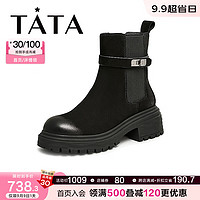 他她（TATA）2023冬商场同款时尚百搭厚底休闲切尔西靴新W3M01DZ3 黑色（单里） 34