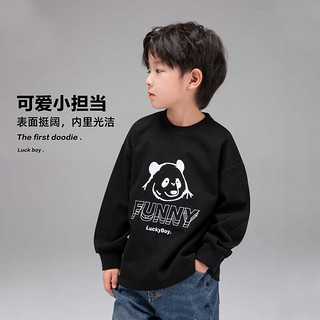 左西男童卫衣新氧棉复古卡通熊猫宽松套头衫 黑色 160