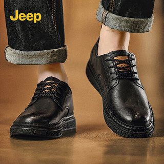 Jeep（吉普）男鞋秋冬商务风休闲皮鞋软底正装婚宴鞋百搭小皮靴男 黑色 39 (标准皮鞋码)