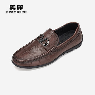 奥康（Aokang）男鞋 舒适懒人一脚蹬乐福鞋皮鞋男商场同款 棕色 38