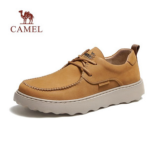 骆驼（CAMEL）男鞋 磨砂真牛皮厚底增高休闲鞋复古软底防滑经典休闲皮鞋男士 土黄 38