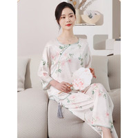 达芬奇密码 睡衣女士提花家居服仿真丝睡衣婆婆送老师 一叶知秋白色  XL