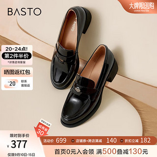 BASTO 百思图 商场简约时尚一脚蹬乐福鞋粗跟女单鞋A1216CA3 黑色 37