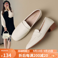 ZHR单鞋女纯色中口粗跟女鞋轻盈舒适软底乐福鞋女 AH356 米色 37