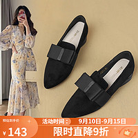 ZHR中口单鞋女时尚尖头粗跟女鞋蝴蝶结软底鞋子女 Y727 黑色 36 