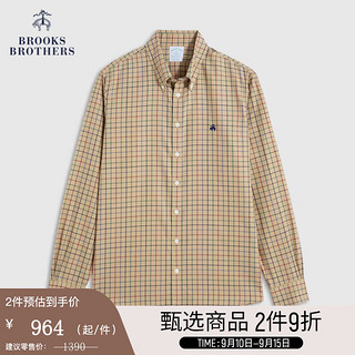 布克兄弟（BrooksBrothers） 男士新纯棉扣结领免烫修身休闲衬衫 2004-浅褐色格纹 XL