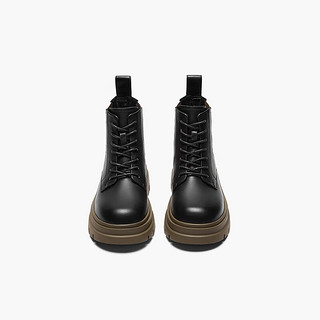 百思图23冬商场时尚运动马丁皮靴黑色粗跟女短筒靴子CD320DD3 黑色/卡其色 34