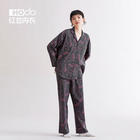 红豆（Hodo）柔感纯棉睡衣女长袖春秋季可爱卡通印花少女全棉可外穿家居服 烟灰粉 160