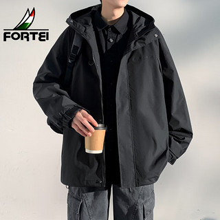 富铤（FORTEI）外套男士潮流百搭连帽上衣休闲时尚运动夹克男YF2365 黑色 M 