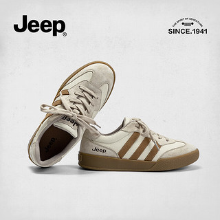 Jeep吉普复古德训鞋女板鞋2023小众设计感板鞋百搭透气运动休闲鞋 白灰色 37