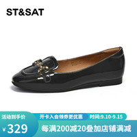 星期六(St&Sat)女鞋时尚干练小皮鞋通勤平底单鞋 黑色 35
