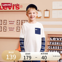 Levi's李维斯儿童装长袖T恤男童上衣中大童纯棉假两件打底衫 糖果白 160/80(XL)