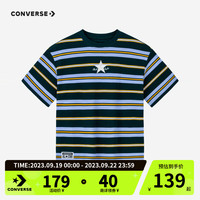 Converse匡威儿童装2023男童中大童条纹纯棉短袖T恤 龙鳞绿 160/76