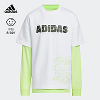 adidas阿迪达斯轻运动男大童儿童宽松舒适休闲上衣二合一T恤 白/亮柠檬黄 134CM