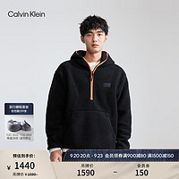 Calvin Klein  Jeans男仿羊羔绒撞色拉链半襟连帽宽松卫衣J324086 BEH-太空黑 XS