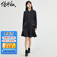 GIORDANO 佐丹奴 女装秋季撞色边翻领鱼尾小香风连衣裙女18463009 66海军蓝 S