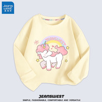 真维斯(Jeanswest)儿童t恤纯棉女童春秋长袖中大童打底衫宽松可爱上衣女孩童装 米白 粉粉独角 120cm