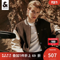 杰克·琼斯（JACK&JONES）秋男士保暖夹克百搭字母时尚休闲棒球外套上衣男装223427011 土耳其咖啡-E08 195/112A/XXXL