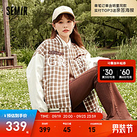 Semir森马棒球服外套女装格子粗花呢夹棉夹克 咖白色调00351 150/76A/XS