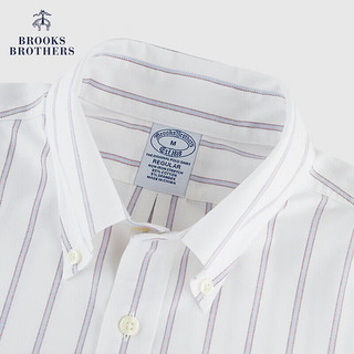 布克兄弟（BrooksBrothers）男23夏新扣结领牛津纺免烫长袖休闲衬衫 1001-白色条纹 S