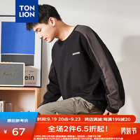 唐狮 TONLION长袖T恤男撞色拼接上衣男简约打底衫 黑色 M