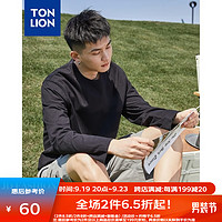 唐狮 TONLION长袖T恤男纯色上衣男圆领内搭打底衫 黑色 S