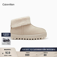 Calvin Klein  Jeans女士简约织带时尚毛绒舒适百搭雪地靴YW01248 0F5-蛋壳色/米白色 36