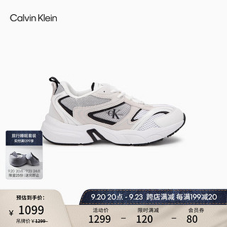 Calvin Klein  Jeans女士复古撞色拼接印花厚底网球鞋运动鞋YW00891 01W-月光白/太空黑 37