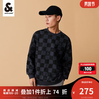 杰克·琼斯(JACK&JONES)秋季男装宽松圆领棋盘格满印字母刺绣棉上衣运动卫衣长袖男士 月光灰-A00 165/88A/XS