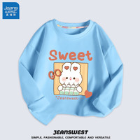 真维斯(Jeanswest)女童长袖t恤宽松休闲居家打底衫纯棉圆领可爱上衣 蓝 J哈哈兔 110cm