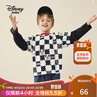 迪士尼（Disney）童装男童针织假两件长袖T恤装儿童时尚休闲上衣帅气潮 黑白棋盘格米奇 130