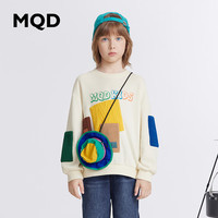 马骑顿 MQD童装男童多色拼贴圆领卫衣23冬加厚多彩字母撞色韩版上衣 米白 130cm