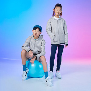 adidas阿迪达斯轻运动男女大童儿童加绒加厚连帽夹克外套 中麻灰/黑色 164CM